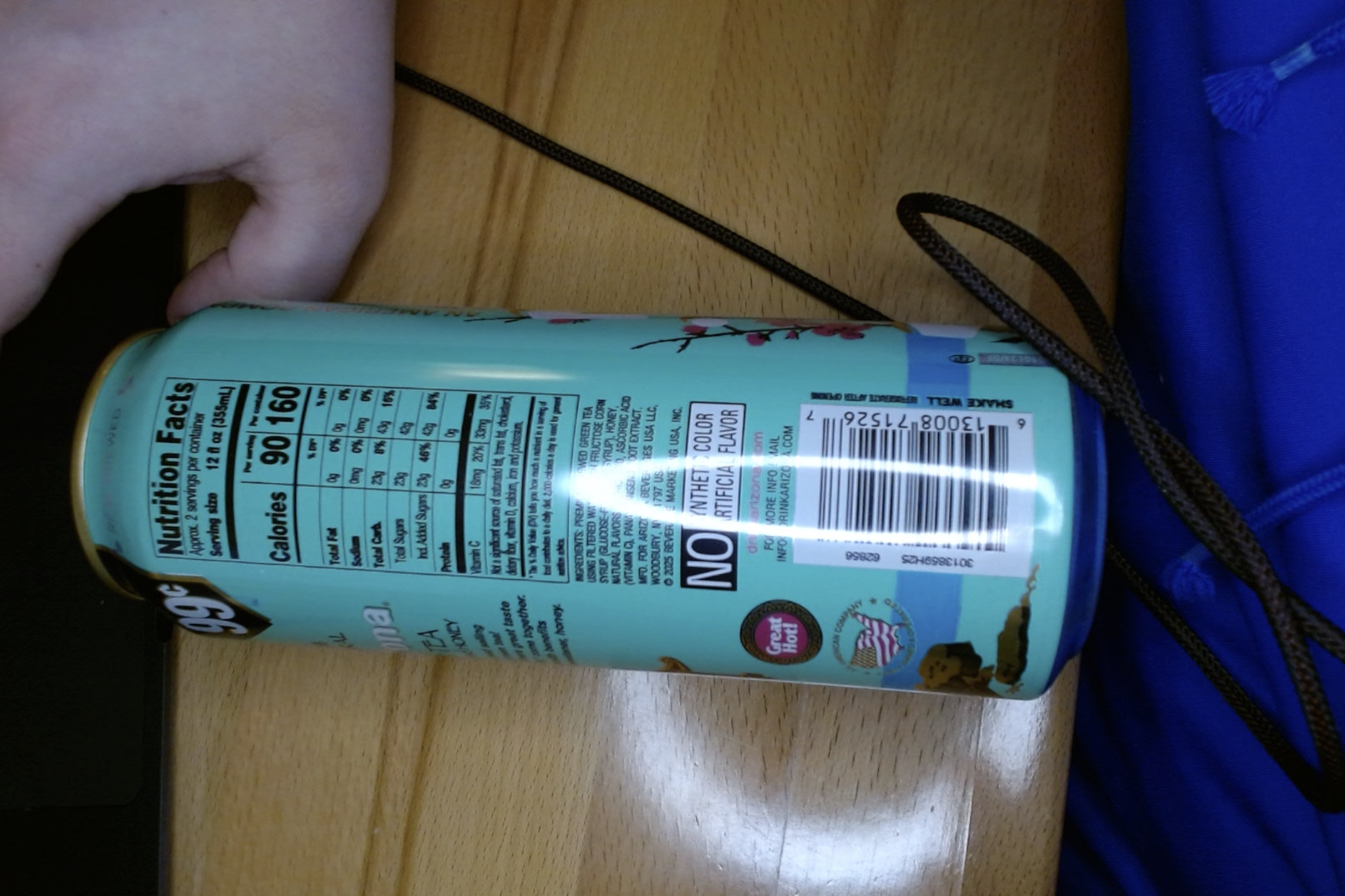 AriZona Green Tea nutrition label