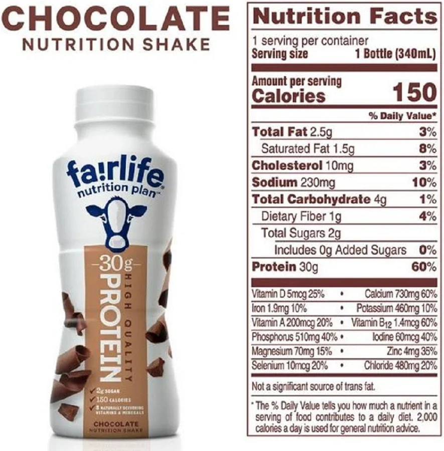 Fairlife Nutrition Plan Chocolate protein shake nutrition label